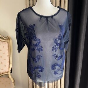 Antipast Artisan’s “Stunning” Sheer Blue Short Sleeve Embellished Top Sz Medium
